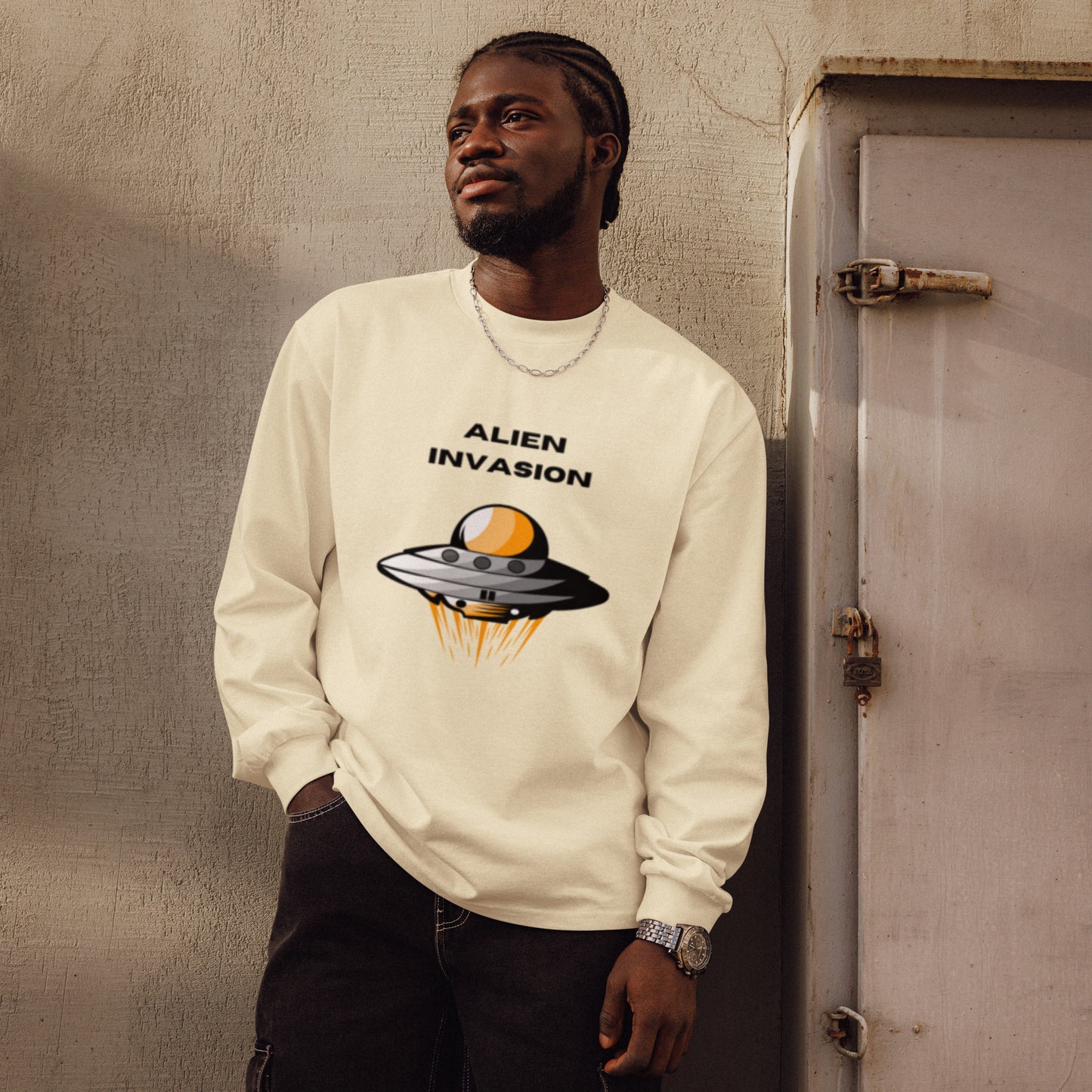 Premium heavyweight long sleeve shirt - Alien Invasion